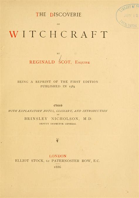 Reginald Scot and the evolution of the perception of witchcraft